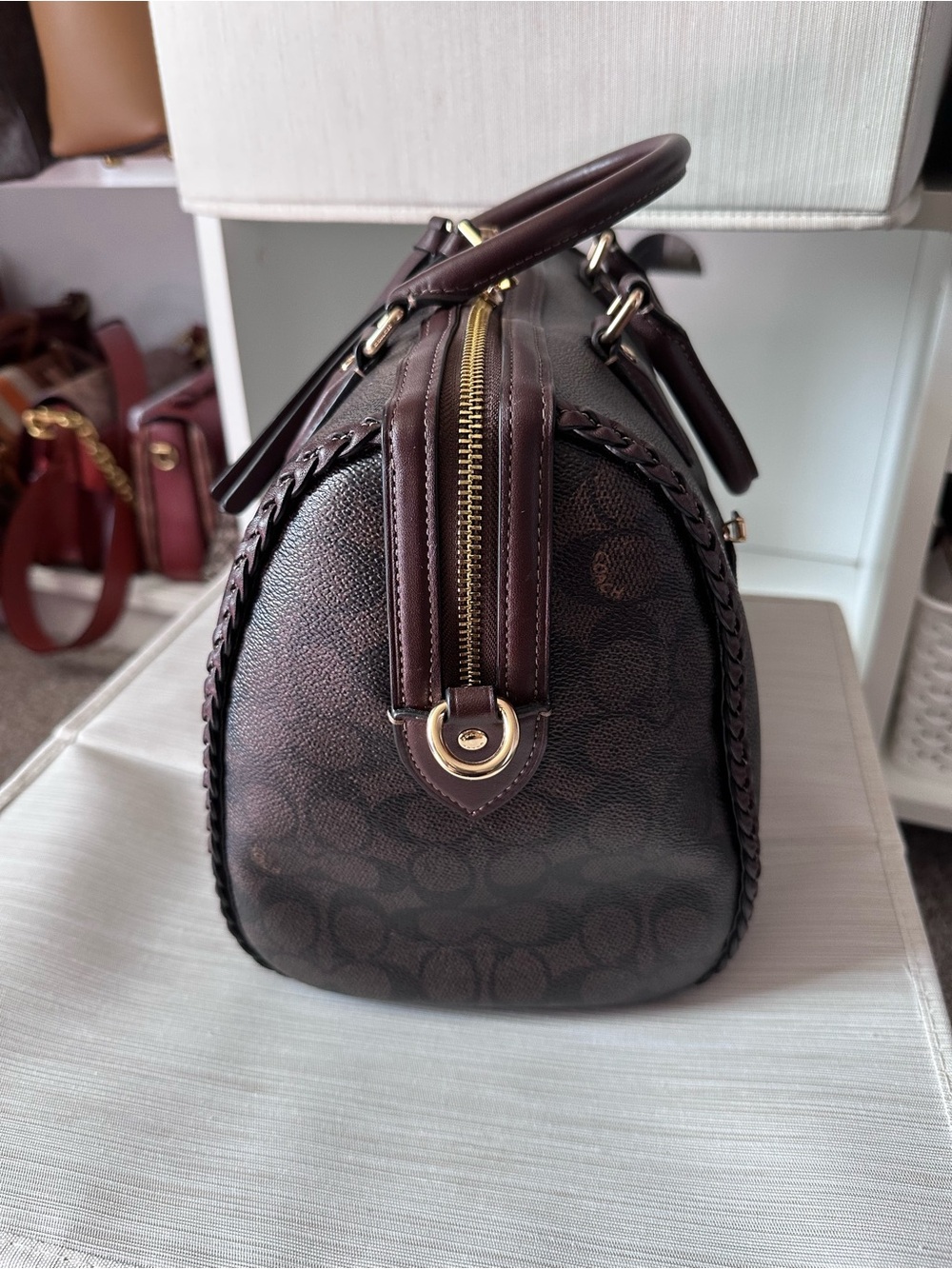 Coach Brown Signature Satchel with Braided Trim and Gold Hardware - Picture 7 of 10